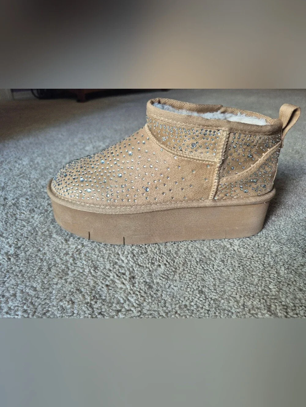 Rock & Candy Tan Crystal Platform Ankle Booties